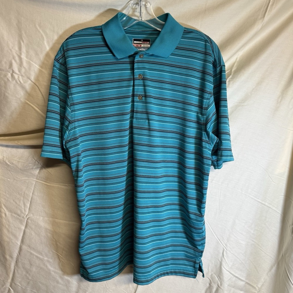 GRAND SLAM PERFORMANCE SHORT SLEEVE PULLOVER POLO GOLF STRIPED SHIRT MEDIUM TEAL